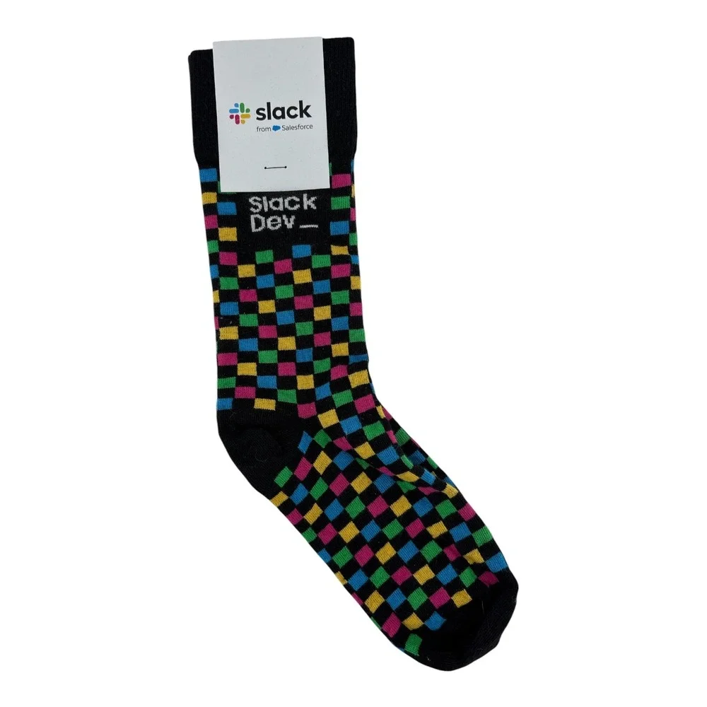 Slack Dev Salesforce Combed Cotton Multi Color Checkered Crew Socks Unisex